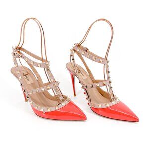Valentino Coral and Beige Rockstud Heels